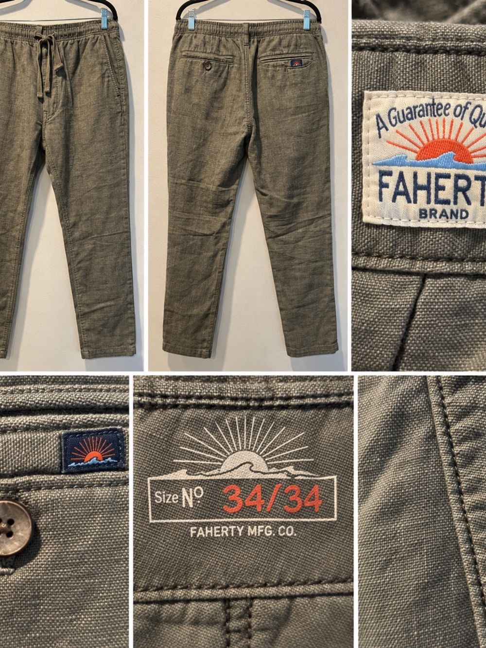 Faherty Olive Drawstring Tapered Chinos